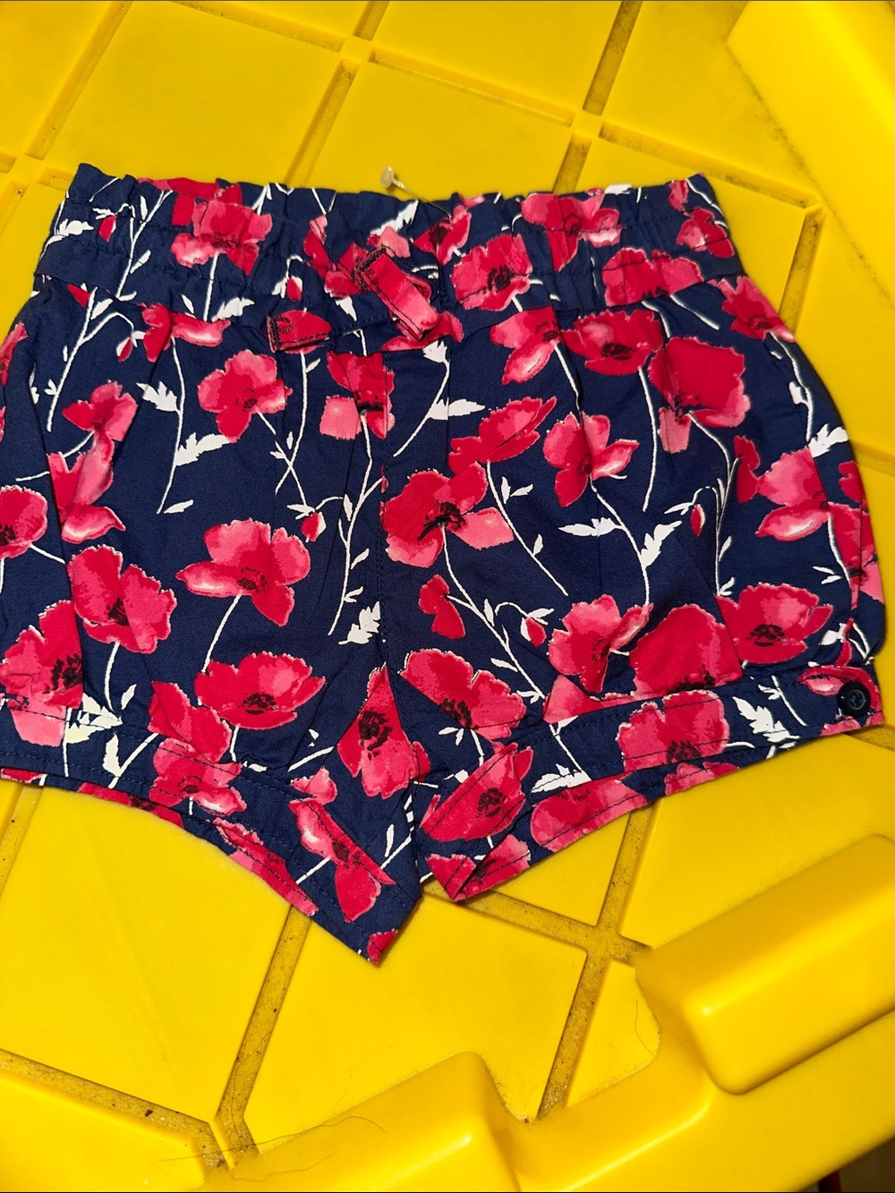 GAP Navy Floral Elastic-Waist Kids Shorts with Pink Red Blooms